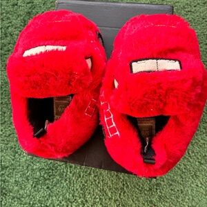 Red Plush Car-Themed Slippers